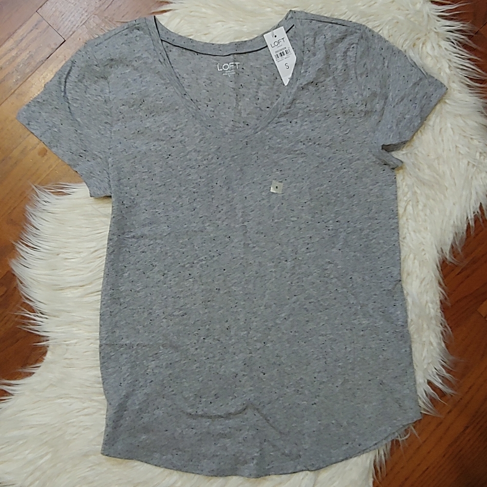Loft Gray Speckled Scoop Neck Basic Tee